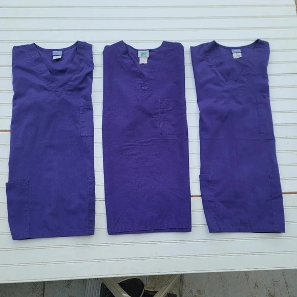 Lot Of 3 Womens Scrub Uniform Tops Solid Purple Cherokee WS GEAR Sz M - Picture 1 of 12
